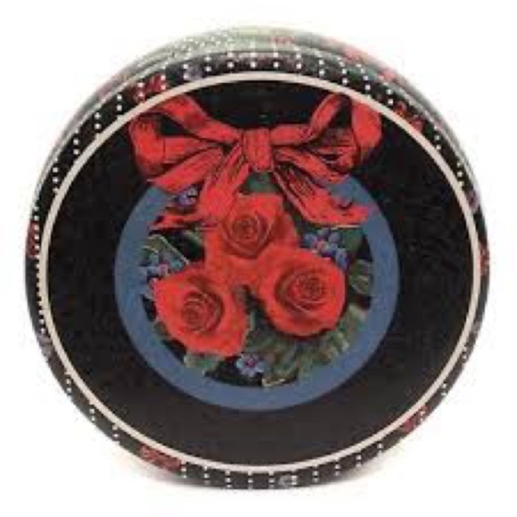Vintage Nobel Hall 5” Round Black Polka Dot Red Bow & Roses Gift Jewelry Tin - Picture 2 of 10
